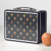Dunkle Erde Waldlandschaft Fleur-de-lis Design Metall Brotdose (Beispiel)