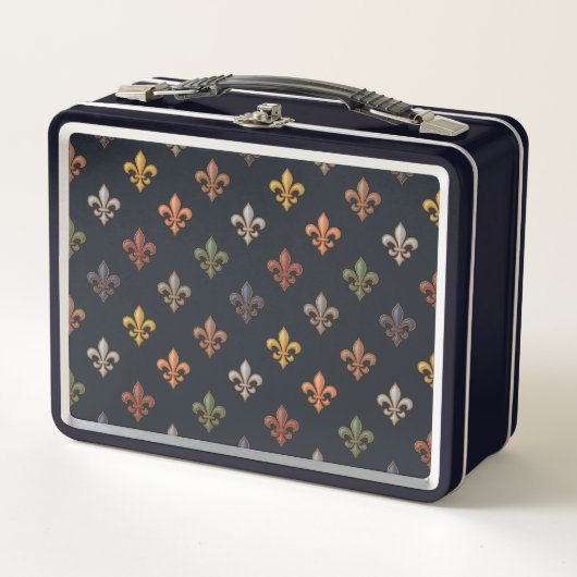 Dunkle Erde Waldlandschaft Fleur-de-lis Design Metall Brotdose (Vorderseite)