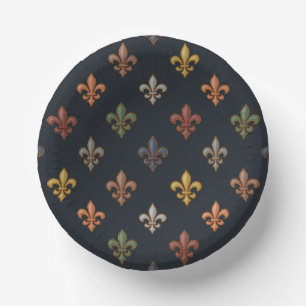Dunkle Erde Waldlandschaft Fleur-de-lis Design Pappteller