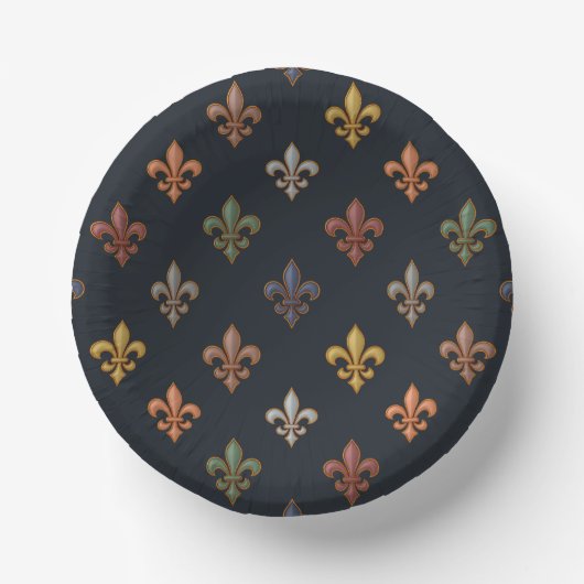Dunkle Erde Waldlandschaft Fleur-de-lis Design Pappteller (Vorderseite)