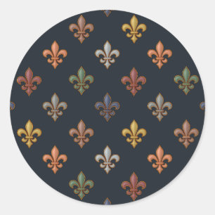 Dunkle Erde Waldlandschaft Fleur-de-lis Design Runder Aufkleber