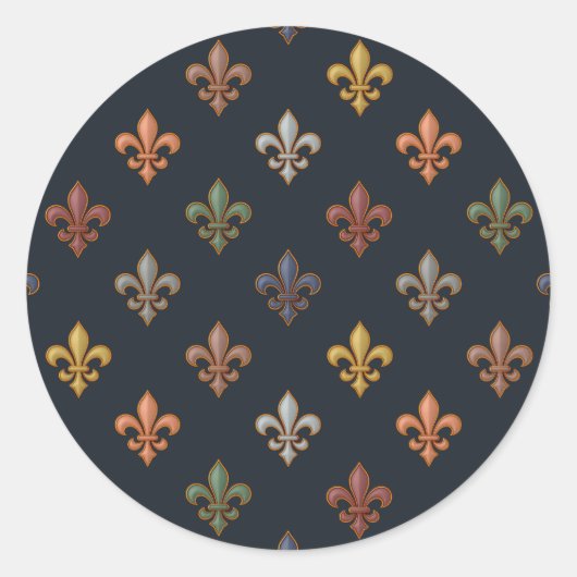 Dunkle Erde Waldlandschaft Fleur-de-lis Design Runder Aufkleber (Vorderseite)