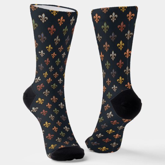 Dunkle Erde Waldlandschaft Fleur-de-lis Design Socken (Gewinkelt)