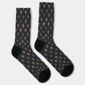Dunkle Erde Waldlandschaft Fleur-de-lis Design Socken (Rechts)