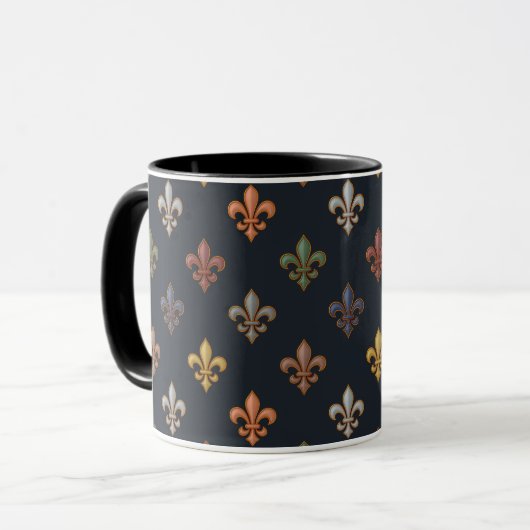 Dunkle Erde Waldlandschaft Fleur-de-lis-Design Tasse (Vorderseite Links)