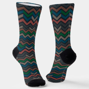 Dunkle Erde Waldlandschaft Zickzack-Chevron  Socken
