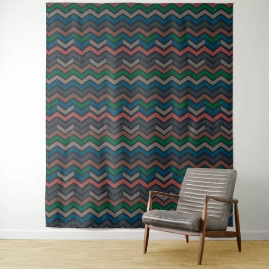 Dunkle Erdene Waldlandschaft Zickzack-Chevron Wandteppich (Beispiel)