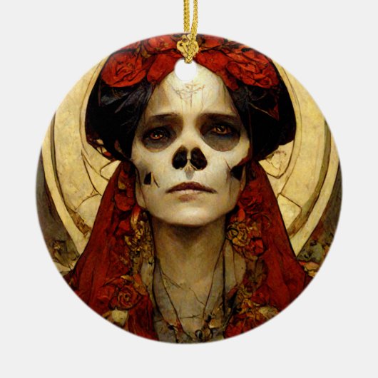 Dunkle Fantasie Gothic Skull Frau 3 Keramik Ornament (Vorne)