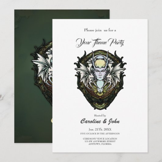 Dunkle Fantasiewesen mit Flügeln. Einladung (Vorne/Hinten)