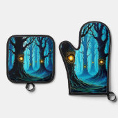 Dunkle Fantasy-Augenwald-Design Ofenhandschuh & Topflappen-Set (Vorderseite)