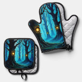 Dunkle Fantasy-Augenwald-Design Ofenhandschuh & Topflappen-Set (Vorderseite/Rückseite)