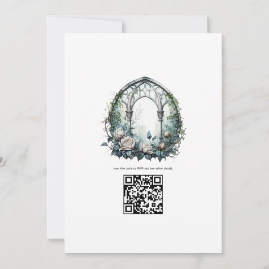 Dunkle Fantasy Castle Gothic Wedding QR Code Einladung (Rückseite)