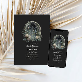 Dunkle Fantasy Castle Gothic Wedding QR Code Einladung