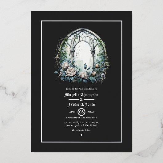 Dunkle Fantasy Castle Gotische Hochzeit Folieneinladung (Vorderseite)