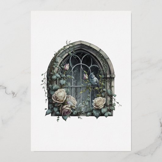 Dunkle Fantasy Castle Gotische Hochzeit Folieneinladung (Rückseite)