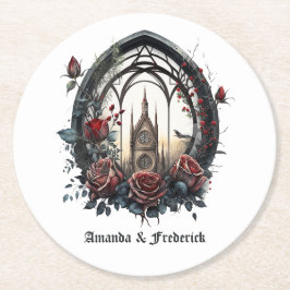 Dunkle Fantasy Castle Gotische Hochzeit Runder Pappuntersetzer