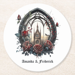 Dunkle Fantasy Castle Gotische Hochzeit Runder Pappuntersetzer