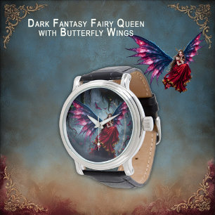 Dunkle Fantasy Fee Königin mit Schmetterlingsflüge Armbanduhr