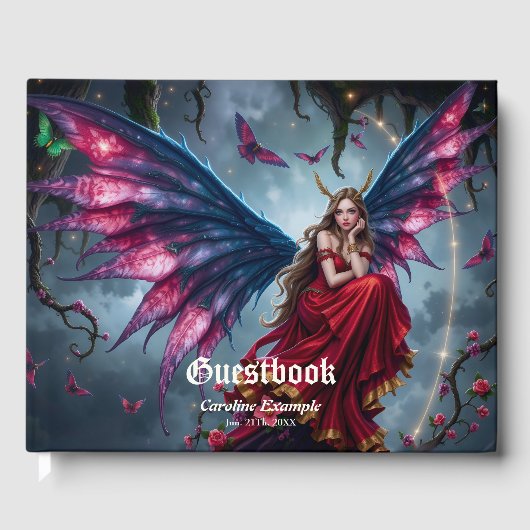 Dunkle Fantasy Fee Königin mit Schmetterlingsflüge Gästebuch (Vorderseite)