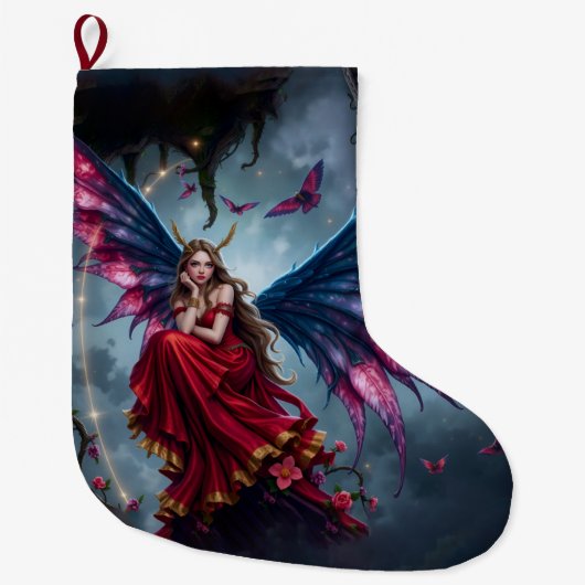Dunkle Fantasy Fee Königin mit Schmetterlingsflüge Großer Weihnachtsstrumpf (Vorderseite)
