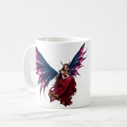 Dunkle Fantasy Fee Königin mit Schmetterlingsflüge Kaffeetasse (Vorderseite Links)