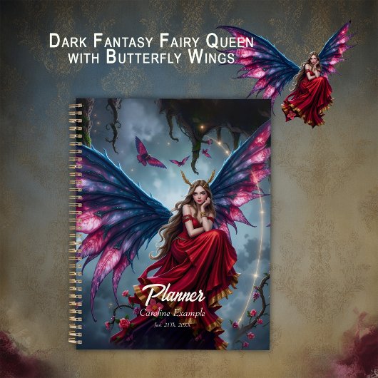 Dunkle Fantasy Fee Königin mit Schmetterlingsflüge Planer