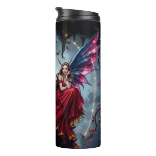 Dunkle Fantasy Fee Königin mit Schmetterlingsflüge Thermosbecher