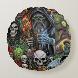 Dunkle Fantasy-Horror-Collage-Wurfkissen | Sorcere Rundes Kissen