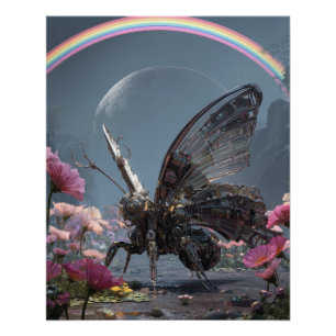 Dunkle Fantasy Schmetterling Regenbogen Florale Ku Poster