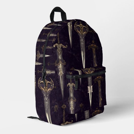 Dunkle Fantasy-Schwerter Bedruckter Rucksack (Rückseitige Ecke links)