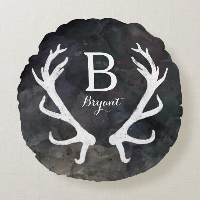 Dunkle FarbAquarell, rustikales Rundes Kissen (Vorderseite)