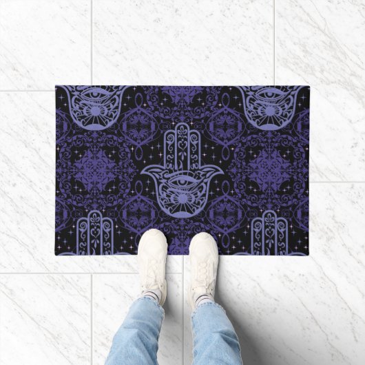 Dunkle Farben Hamsa Hand gutes Glück schön Fußmatte (Indoor)