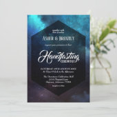 Dunkle farbenfrohe Sternennebel-Handfastfeier Einladung (Stehend Vorderseite)