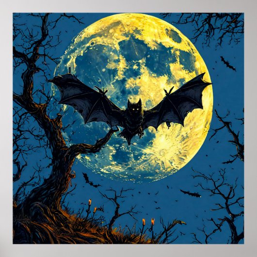 Dunkle Fledermäuse fliegen über den sonnigen Himme Poster (Vorne)