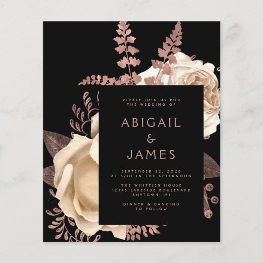 Dunkle Flora Rose Elfenbein Gold QR Code Hochzeit (Vorderseite)