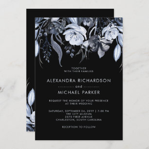 Dunkle Flora Schwarze Wasserfarbenhochzeit Einladung