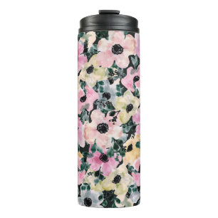 Dunkle floral Aquarell: schöne Drucke. Thermosbecher