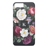 Dunkle Floral auf schwarz | Monogramm Case-Mate iPhone Hülle (Rückseite)