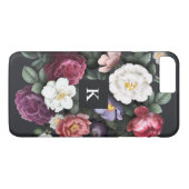 Dunkle Floral auf schwarz | Monogramm Case-Mate iPhone Hülle (Rückseite (Horizontal))