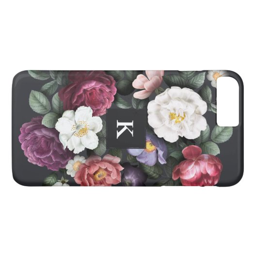 Dunkle Floral auf schwarz | Monogramm Case-Mate iPhone Hülle (Rückseite (Horizontal))