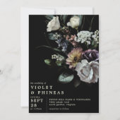 Dunkle Floral auf schwarz | Moody Modern Wedding Einladung (Vorderseite)
