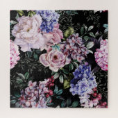Dunkle Floral Wasserfarbe Nahtloses Design Puzzle (Horizontal)