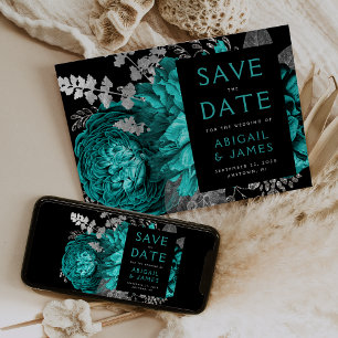 Dunkle florale Aquamarine blaue Silber Hochzeit sp Einladung