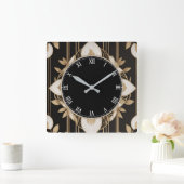 Dunkle florale Art Deco Uhr in Schwarz-weiß und Go (Zuhause)