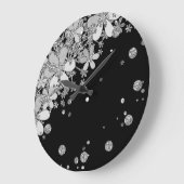 Dunkle florale Blume Glitzer silberfarben Große Wanduhr (Winkel)