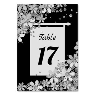 Dunkle florale Blume Glitzer silberfarben Tischnummer