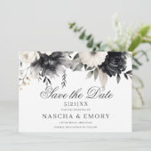 Dunkle Florale Boho Schwarze Creme Hochzeit Save The Date (Stehend Vorderseite)