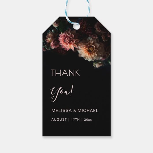 Dunkle Florale Chrysanthemen Hochzeit Danke Geschenkanhänger (Vorderseite)