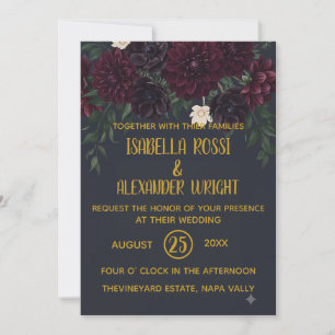 Dunkle Florale Düstere Eleganz Hochzeit Einladung