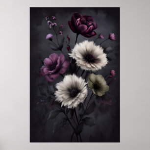 Dunkle florale Eleganz – Moody Botanical Art Poste Poster
